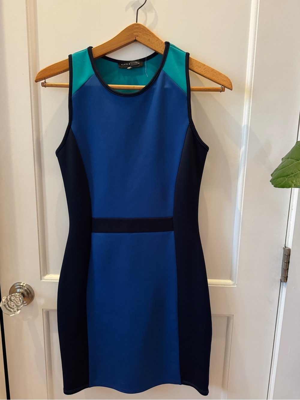 Slate & Willow Blue and Teal Colorblock Sheath Dress